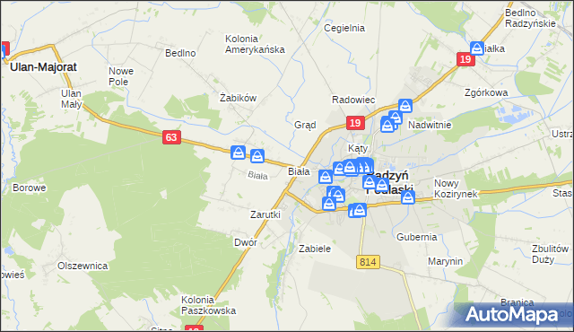 mapa Biała gmina Radzyń Podlaski, Biała gmina Radzyń Podlaski na mapie Targeo