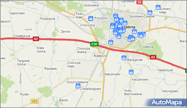 mapa Białężyce, Białężyce na mapie Targeo
