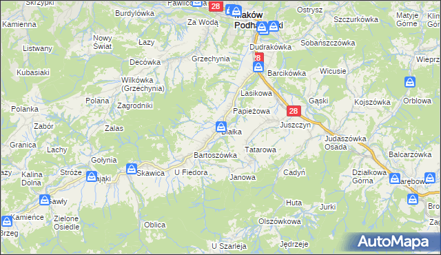 mapa Białka gmina Maków Podhalański, Białka gmina Maków Podhalański na mapie Targeo