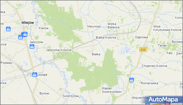 mapa Białka gmina Milejów, Białka gmina Milejów na mapie Targeo