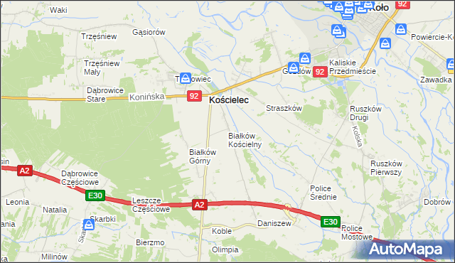 mapa Białków Kościelny, Białków Kościelny na mapie Targeo