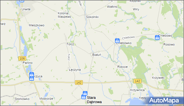 mapa Białuń gmina Stara Dąbrowa, Białuń gmina Stara Dąbrowa na mapie Targeo