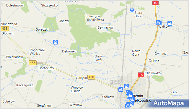mapa Biały Dwór gmina Koźmin Wielkopolski, Biały Dwór gmina Koźmin Wielkopolski na mapie Targeo