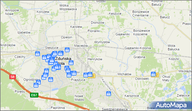 mapa Biały Ług gmina Zduńska Wola, Biały Ług gmina Zduńska Wola na mapie Targeo