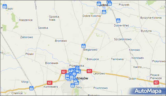 mapa Bieganowo gmina Radziejów, Bieganowo gmina Radziejów na mapie Targeo