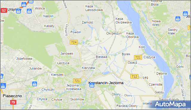 mapa Bielawa gmina Konstancin-Jeziorna, Bielawa gmina Konstancin-Jeziorna na mapie Targeo