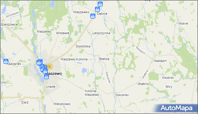 mapa Bielice gmina Maszewo, Bielice gmina Maszewo na mapie Targeo