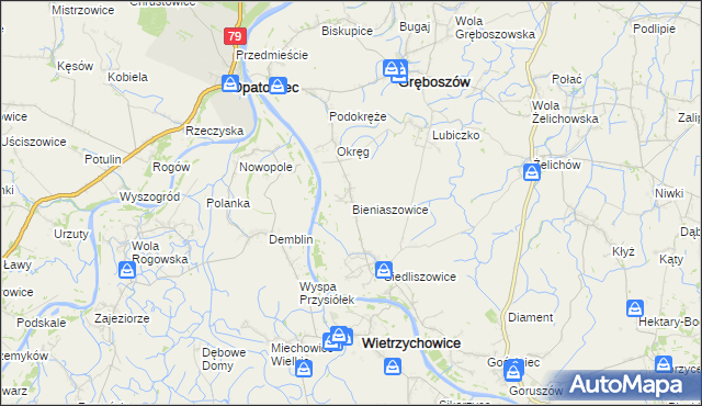 mapa Bieniaszowice, Bieniaszowice na mapie Targeo