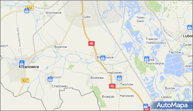 mapa Bieńkowice gmina Krzyżanowice, Bieńkowice gmina Krzyżanowice na mapie Targeo