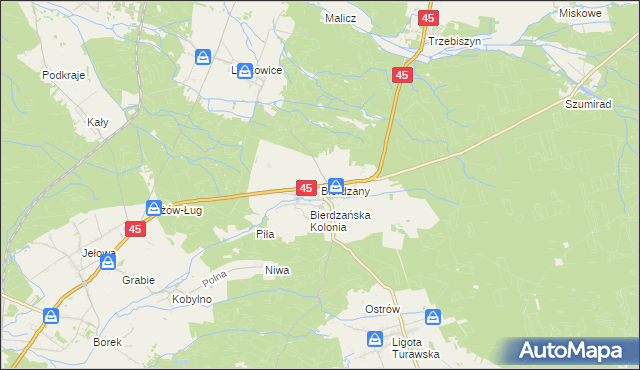 mapa Bierdzany gmina Turawa, Bierdzany gmina Turawa na mapie Targeo