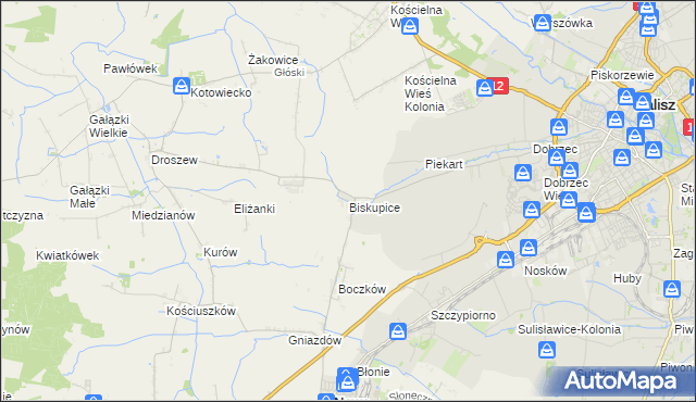 mapa Biskupice gmina Nowe Skalmierzyce, Biskupice gmina Nowe Skalmierzyce na mapie Targeo