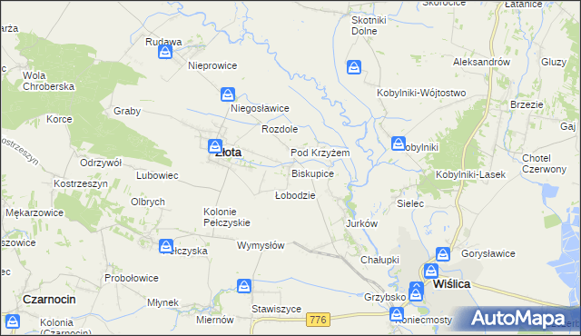 mapa Biskupice gmina Złota, Biskupice gmina Złota na mapie Targeo