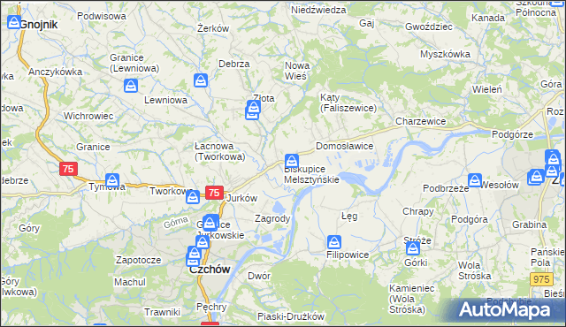 mapa Biskupice Melsztyńskie, Biskupice Melsztyńskie na mapie Targeo