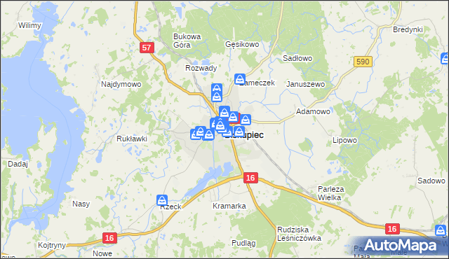 mapa Biskupiec powiat olsztyński, Biskupiec powiat olsztyński na mapie Targeo