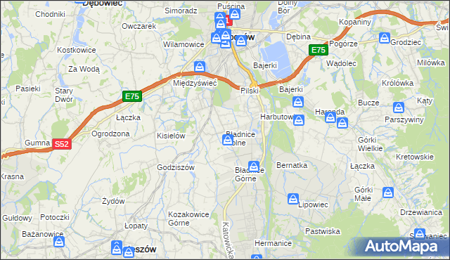 mapa Bładnice Dolne, Bładnice Dolne na mapie Targeo