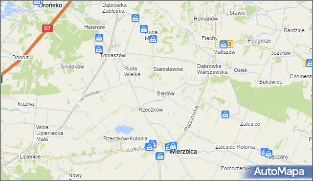 mapa Błędów gmina Wierzbica, Błędów gmina Wierzbica na mapie Targeo