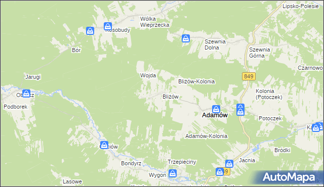 mapa Bliżów, Bliżów na mapie Targeo