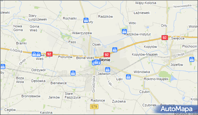 mapa Błonie powiat warszawski zachodni, Błonie powiat warszawski zachodni na mapie Targeo