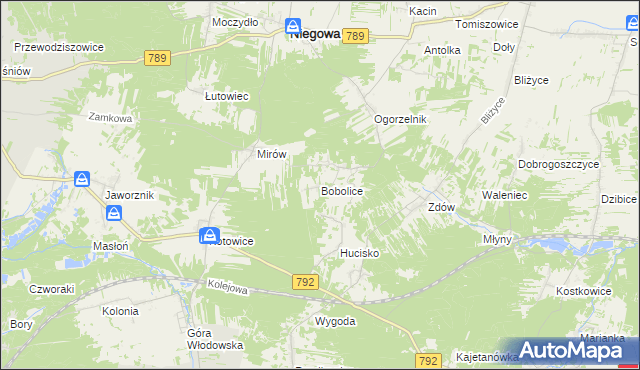 mapa Bobolice gmina Niegowa, Bobolice gmina Niegowa na mapie Targeo