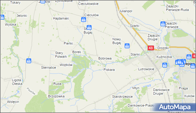 mapa Bobrowa gmina Rudniki, Bobrowa gmina Rudniki na mapie Targeo