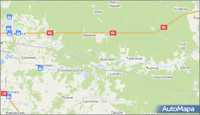 mapa Bobrowa gmina Zabłudów, Bobrowa gmina Zabłudów na mapie Targeo