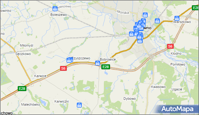 mapa Bobrowice gmina Sławno, Bobrowice gmina Sławno na mapie Targeo