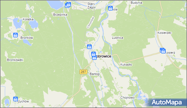 mapa Bobrowice powiat krośnieński, Bobrowice powiat krośnieński na mapie Targeo