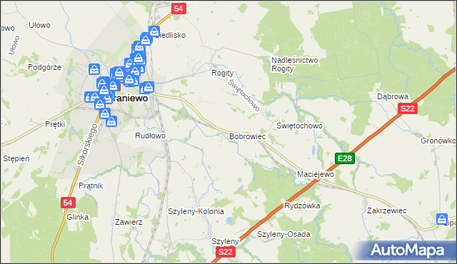 mapa Bobrowiec gmina Braniewo, Bobrowiec gmina Braniewo na mapie Targeo