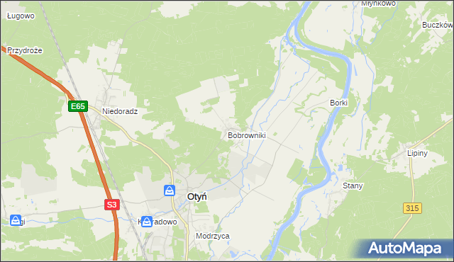 mapa Bobrowniki gmina Otyń, Bobrowniki gmina Otyń na mapie Targeo