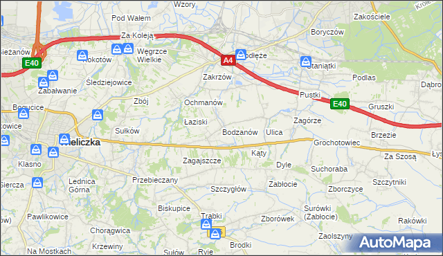 mapa Bodzanów gmina Biskupice, Bodzanów gmina Biskupice na mapie Targeo