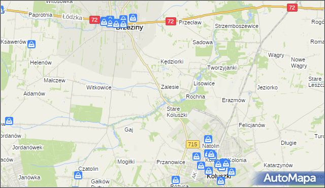 mapa Bogdanka gmina Brzeziny, Bogdanka gmina Brzeziny na mapie Targeo