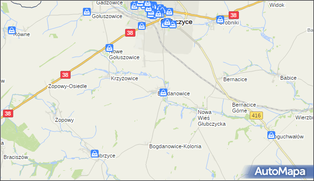 mapa Bogdanowice, Bogdanowice na mapie Targeo