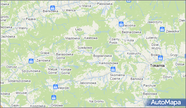 mapa Bogdanówka gmina Tokarnia, Bogdanówka gmina Tokarnia na mapie Targeo