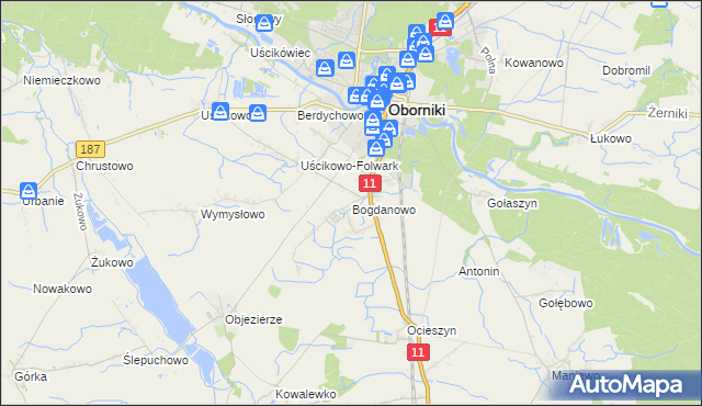 mapa Bogdanowo gmina Oborniki, Bogdanowo gmina Oborniki na mapie Targeo