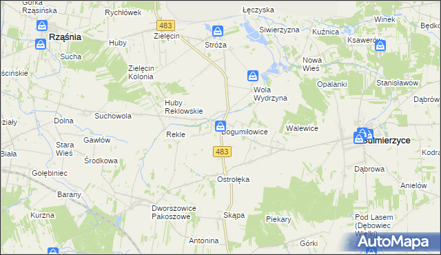 mapa Bogumiłowice gmina Sulmierzyce, Bogumiłowice gmina Sulmierzyce na mapie Targeo