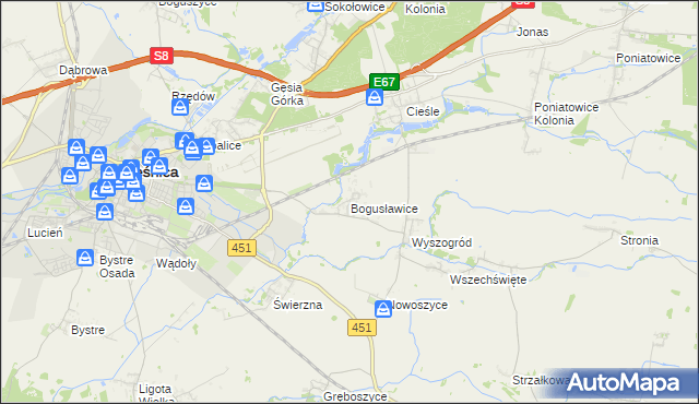 mapa Bogusławice gmina Oleśnica, Bogusławice gmina Oleśnica na mapie Targeo