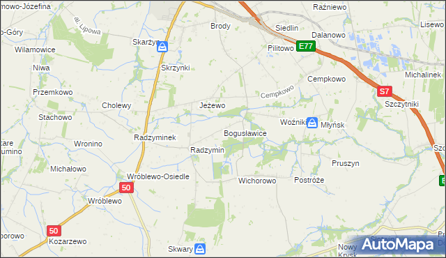 mapa Bogusławice gmina Płońsk, Bogusławice gmina Płońsk na mapie Targeo
