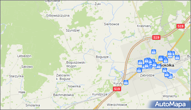 mapa Bogusze gmina Sokółka, Bogusze gmina Sokółka na mapie Targeo