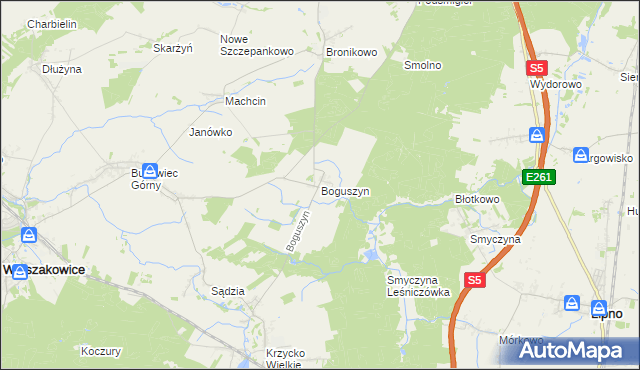 mapa Boguszyn gmina Włoszakowice, Boguszyn gmina Włoszakowice na mapie Targeo