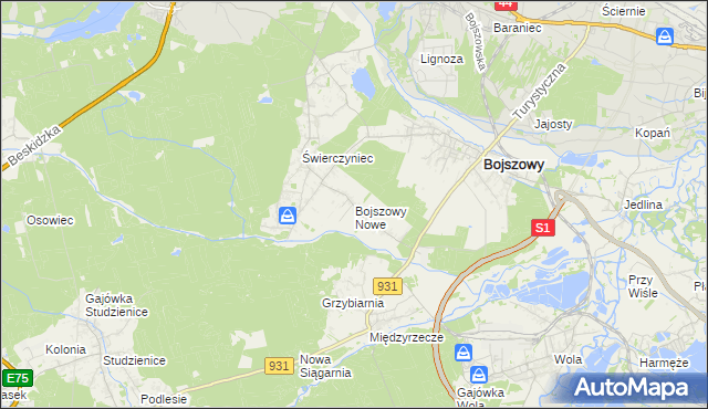 mapa Bojszowy Nowe, Bojszowy Nowe na mapie Targeo