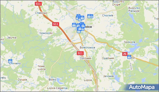 mapa Bolechowice gmina Bobolice, Bolechowice gmina Bobolice na mapie Targeo