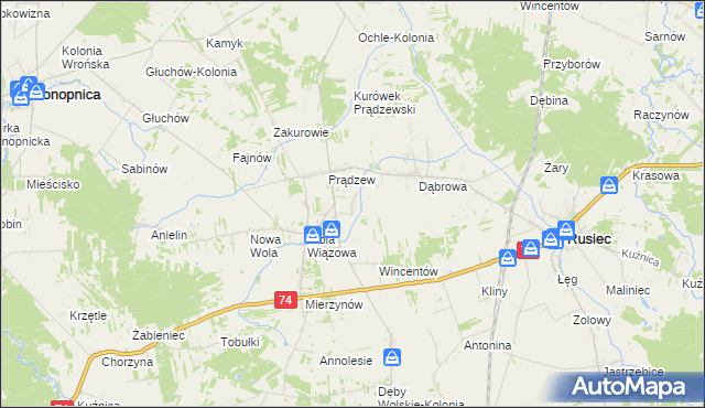 mapa Bolesławów gmina Rusiec, Bolesławów gmina Rusiec na mapie Targeo