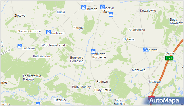 mapa Bońkowo Kościelne, Bońkowo Kościelne na mapie Targeo