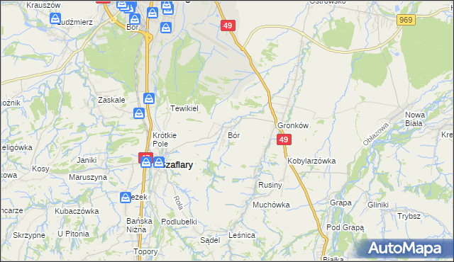 mapa Bór gmina Szaflary, Bór gmina Szaflary na mapie Targeo