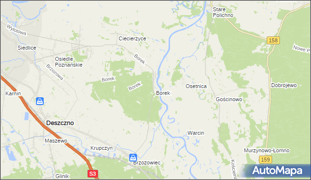 mapa Borek gmina Deszczno, Borek gmina Deszczno na mapie Targeo
