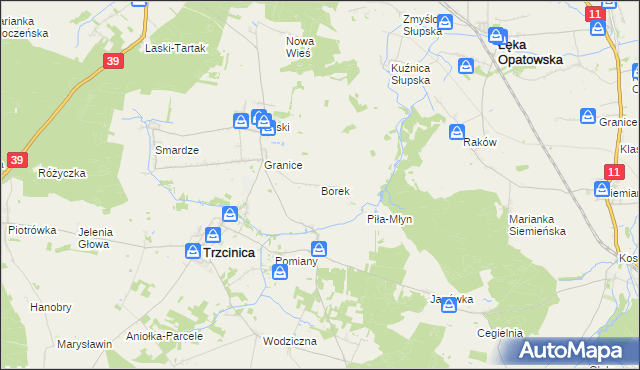 mapa Borek gmina Trzcinica, Borek gmina Trzcinica na mapie Targeo