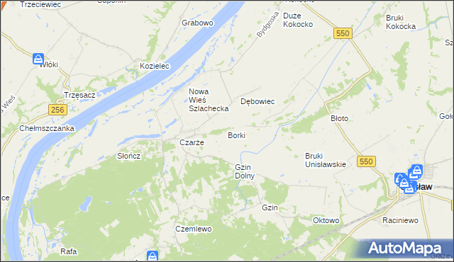 mapa Borki gmina Dąbrowa Chełmińska, Borki gmina Dąbrowa Chełmińska na mapie Targeo