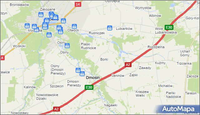 mapa Borki gmina Dmosin, Borki gmina Dmosin na mapie Targeo