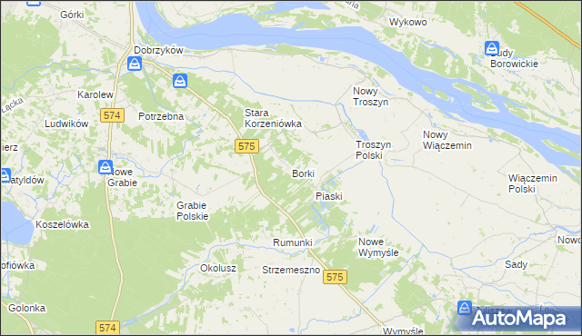 mapa Borki gmina Gąbin, Borki gmina Gąbin na mapie Targeo