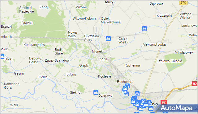 mapa Borki gmina Koło, Borki gmina Koło na mapie Targeo